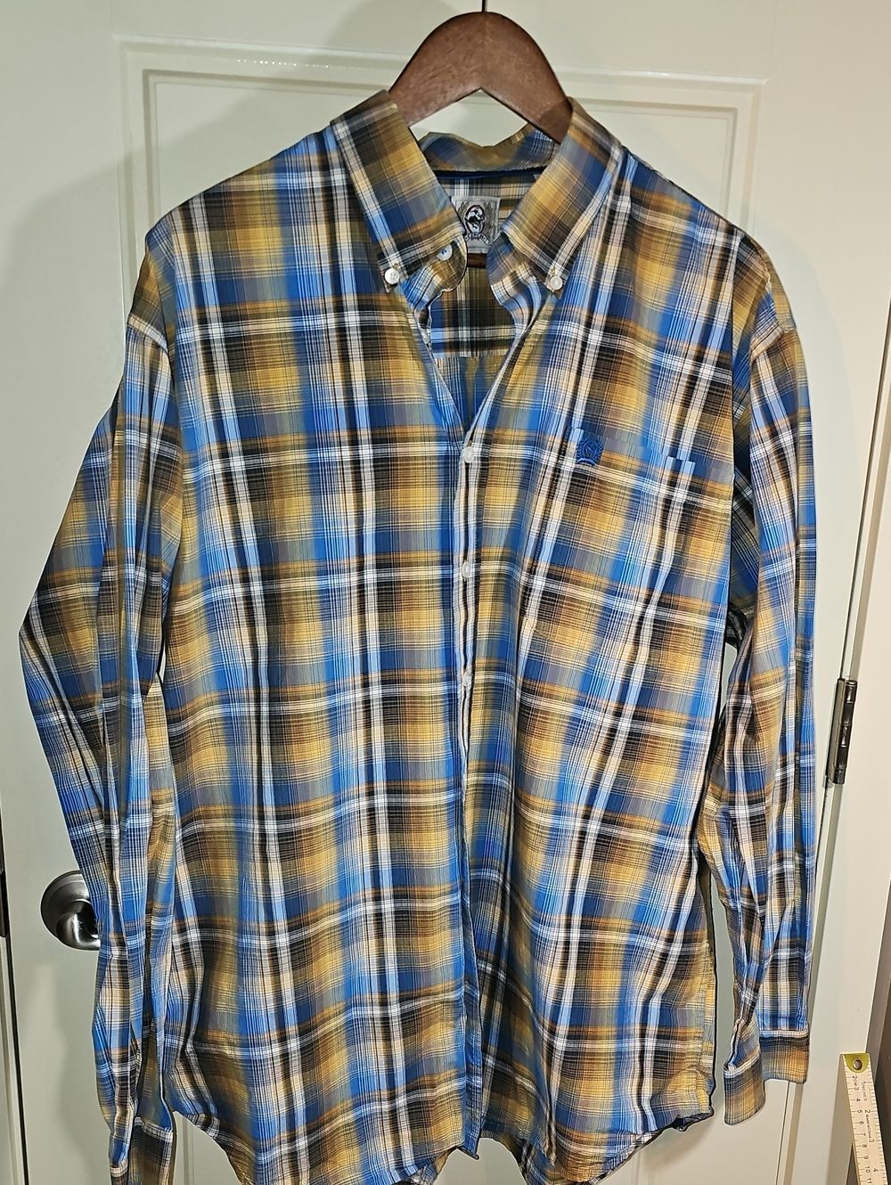 Cinch Men's Plaid Button-Down Shirt — Blue and Gold Size L